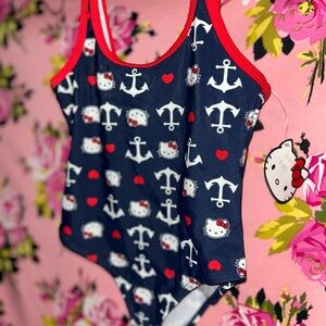 Hello kitty red white blue sea sailor heart nautical 4th of July swimsuit girl 4